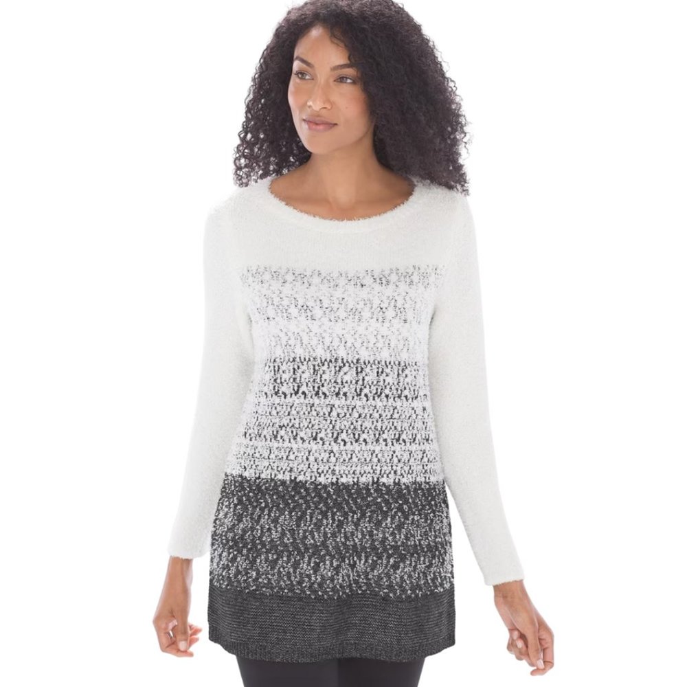 SOMA | Black and White Cozy Ombre Oversized Boatneck Sweater | Size M